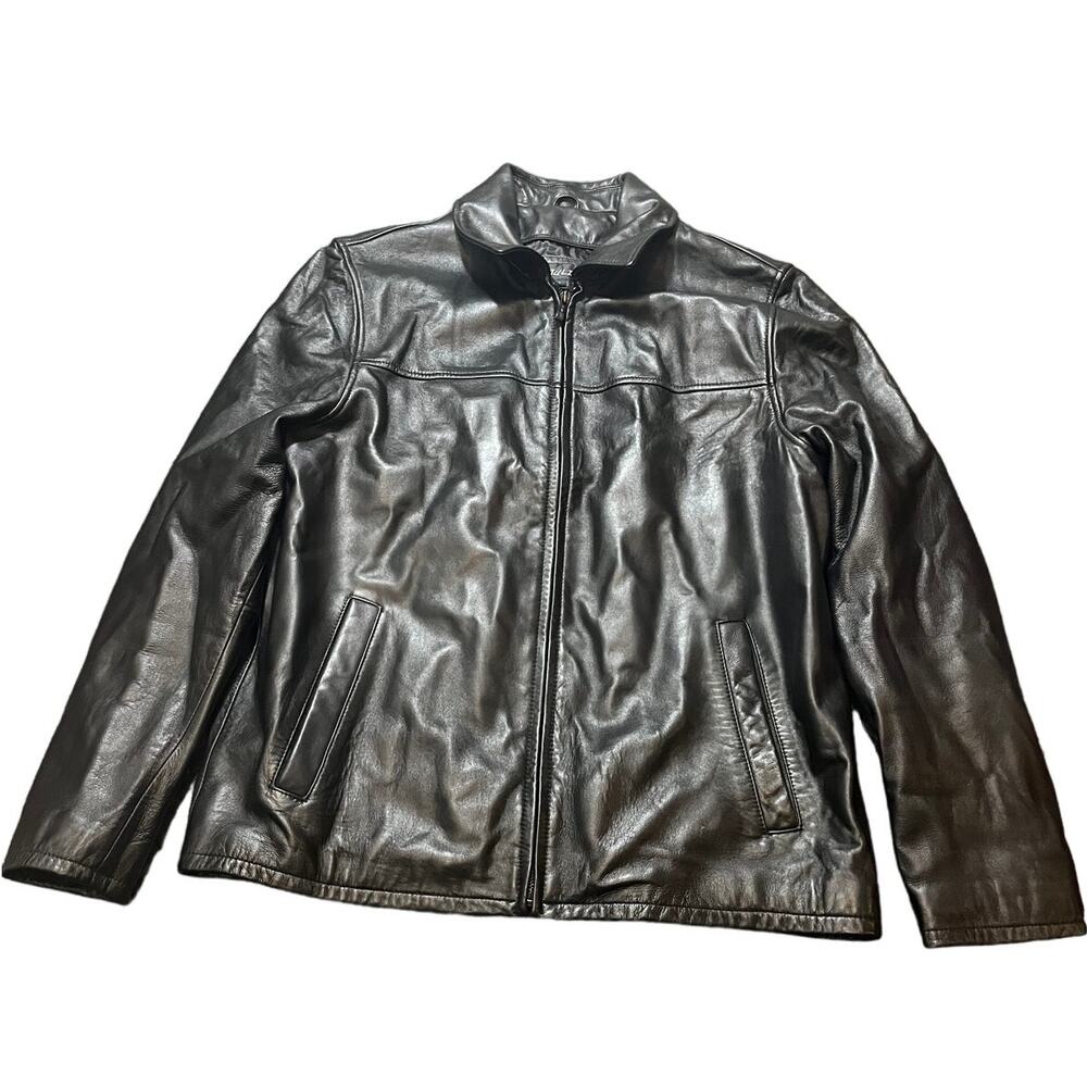 M. Julian Men's Black Leather Jacket Moto Zip Size large